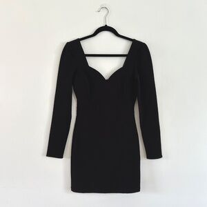 Aritzia Talula Little Black Mini Dress Sweetheart Neckline Long Sleeve Size S
